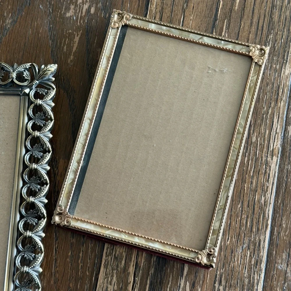 Set Of 2 VTG Brass Mother Of Pearl Photo Picture Frames 80s 90s Decor